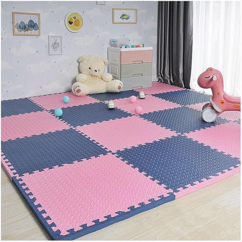 Schaumstoff-Bodenfliesen, quadratisch, ineinandergreifend, Puzzle-Spielmatte, 30 cm/60 cm, 10 Stück (Marineblau + Rosa, 61 x 61 cm) von KIJyfgTR