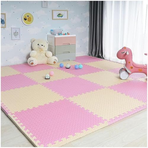 Schaumstoff-Bodenfliesen, quadratisch, ineinandergreifend, Puzzle-Spielmatte, 30 cm/60 cm, 10 Stück (Rosa + Beige, 61 x 61 cm) von KIJyfgTR
