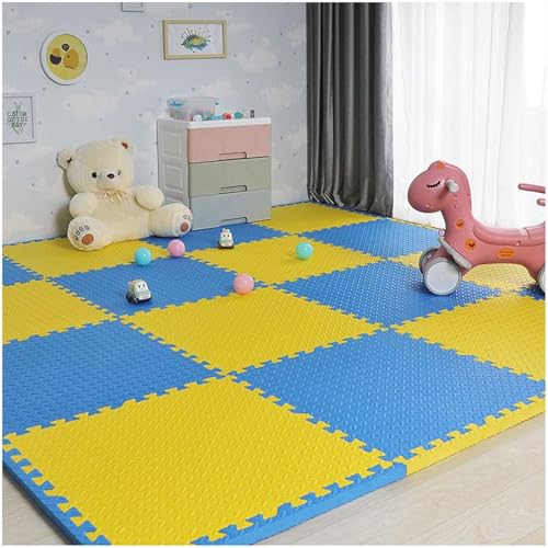 Schaumstoff-Bodenfliesen, quadratisch, ineinandergreifend, Puzzle-Spielmatte, 30 cm/60 cm, 10 Stück (blau + gelb, 61 x 61 cm) von KIJyfgTR