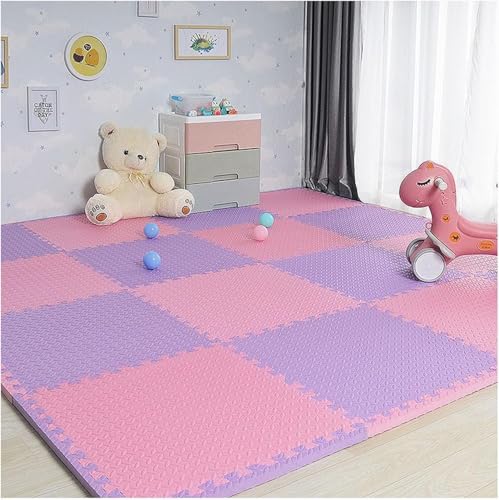 Schaumstoff-Bodenfliesen, quadratisch, ineinandergreifend, Puzzle-Spielmatte, 30 cm/60 cm, 10 Stück (rosa + lila, 61 x 61 cm) von KIJyfgTR