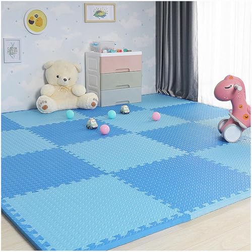 Schaumstoff-Bodenfliesen, quadratisch, ineinandergreifend, Puzzle-Spielmatte, 30 cm / 60 cm, 10 Stück (blau + hellblau, 30,5 x 30,5 cm) von KIJyfgTR