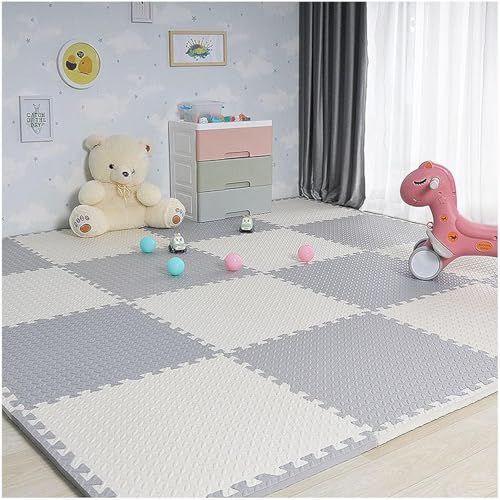 Schaumstoff-Bodenfliesen, quadratisch, ineinandergreifend, Puzzle-Spielmatte, 30 cm / 60 cm, 10 Stück (grau + weiß, 30,5 x 30,5 cm) von KIJyfgTR