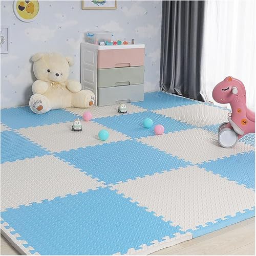 Schaumstoff-Bodenfliesen, quadratisch, ineinandergreifende Bodenmatte, Puzzle-Spielmatte, 30 cm/60 cm, Hellblau + Weiß, 10 Stück Schaumstoff-Bodenfliesen, quadratisch, ineinandergreifende Bodenmatte, Puzzle-Spielmatte, 30 cm/60 cm, Hellblau + Weiß, 10 Stück von KIJyfgTR