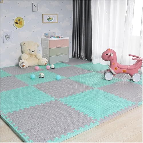 Schaumstoff-Bodenfliesen, quadratisch, ineinandergreifende Bodenmatte, Puzzle-Spielmatte, 30 cm/60 cm, Hellgrün + Grau, 61 x 61 cm, 10 Stück von KIJyfgTR