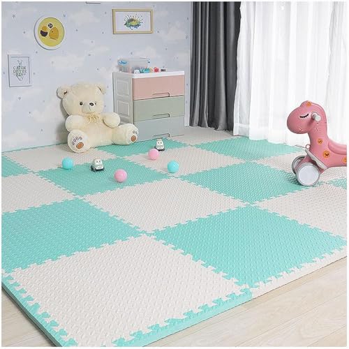 Schaumstoff-Bodenfliesen, quadratisch, ineinandergreifende Bodenmatte, Puzzle-Spielmatte, 30 cm/60 cm, Hellgrün + Weiß, 10 Stück von KIJyfgTR