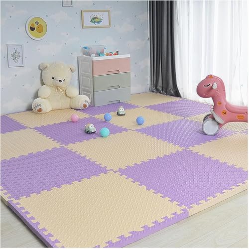 Schaumstoff-Bodenfliesen, quadratisch, ineinandergreifende Bodenmatte, Puzzle-Spielmatte, 30 cm/60 cm, Lila + Beige, 10 Stück Schaumstoff-Bodenfliesen, quadratisch, ineinandergreifende Bodenmatte, Puzzle-Spielmatte, 30 cm/60 cm, Lila + Beige, 10 Stück von KIJyfgTR