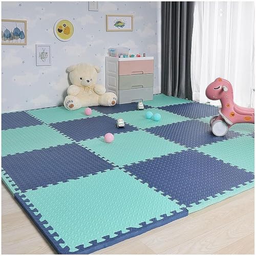 Schaumstoff-Bodenfliesen, quadratisch, ineinandergreifende Bodenmatte, Puzzle-Spielmatte, 30 cm/60 cm, Marineblau + Hellgrün, 61 x 61 cm, 10 Stück von KIJyfgTR