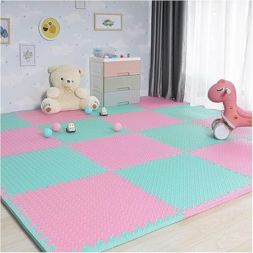 Schaumstoff-Bodenfliesen, quadratisch, ineinandergreifende Bodenmatte, Puzzle-Spielmatte, 30 cm/60 cm, Rosa + Hellgrün, 61 x 61 cm, 10 Stück Schaumstoff-Bodenfliesen, quadratisch, ineinandergreifende Bodenmatte, Puzzle-Spielmatte, 30 cm/60 cm, Rosa + Hellgrün, 61 x 61 cm, 10 Stück von KIJyfgTR