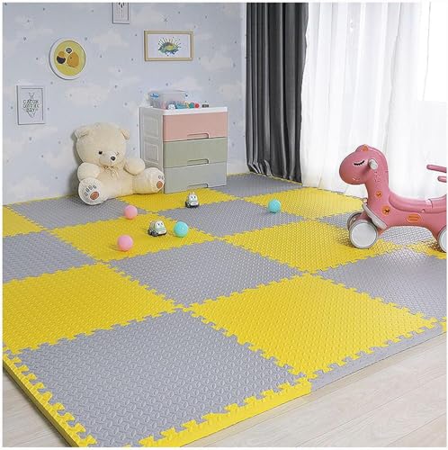 Schaumstoff-Bodenfliesen, quadratisch, ineinandergreifende Bodenmatte, Puzzle-Spielmatte, 30 cm / 60 cm, Gelb + Grau, 10 Stück Schaumstoff-Bodenfliesen, quadratisch, ineinandergreifende Bodenmatte, Puzzle-Spielmatte, 30 cm / 60 cm, Gelb + Grau, 10 Stück von KIJyfgTR