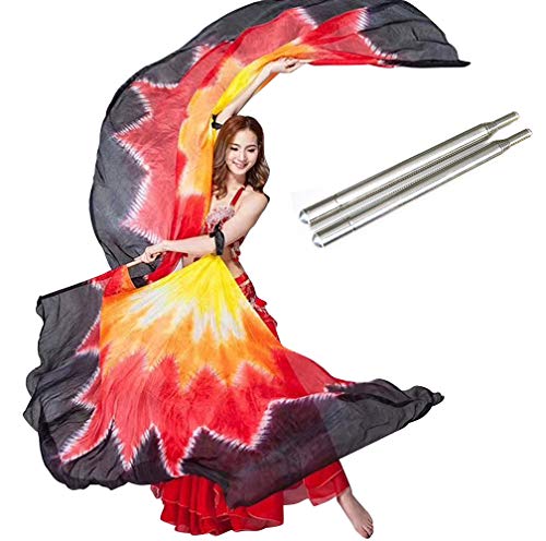 KIKIGOAL Bauchtanz ISIS Flügel Schal Schleier Fan mit Teleskopstab für Halloween Karneval Performance 1,4 x 2,7 cm aus 100% Seide von KIKIGOAL