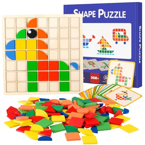 120pcs Kreative Mosaik-Puzzle, Montessori Spielzeug ab 3 4 5 6 Jahre, Hölzerne Muster Blöcke Set, Tangram Kinder, Montessori Puzzle, Geometrische Formen Holzpuzzles, Lernspielzeug Geschenk für Kinder 120pcs Kreative Mosaik-Puzzle, Montessori Spielzeug ab 3 4 5 6 Jahre, Hölzerne Muster Blöcke Set, Tangram Kinder, Montessori Puzzle, Geometrische Formen Holzpuzzles, Lernspielzeug Geschenk für Kinder von KIKVTER