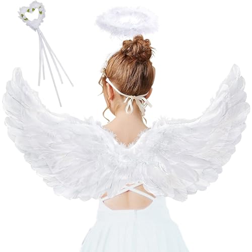 Engelsflügel Weiß, 3 Stück Engelsflügel Kostüm, 60 cm Engel Flügel mit Engel Haarreif und Zauberstab Teufel, Kostüm Damen Engel, Party Fasching Kostüme Deko Kostümparty Engelsflügel Weiß, 3 Stück Engelsflügel Kostüm, 60 cm Engel Flügel mit Engel Haarreif und Zauberstab Teufel, Kostüm Damen Engel, Party Fasching Kostüme Deko Kostümparty von KIKVTER