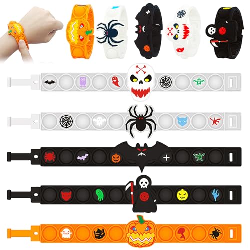 Halloween Mitgebsel, 5 Stück Pop It Armband Kinder, Anti Stress Spielzeug, Pop It Spielzeug, Fidget Toys Set, Anti Stress Armband, Armbänder für Kinder, Halloween Spiele, Pinata Füllung Halloween Mitgebsel, 5 Stück Pop It Armband Kinder, Anti Stress Spielzeug, Pop It Spielzeug, Fidget Toys Set, Anti Stress Armband, Armbänder für Kinder, Halloween Spiele, Pinata Füllung von KIKVTER