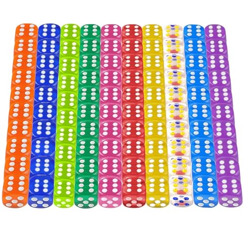 100 Stück Würfel Set, Bunte Würfel, Würfelspiele Tischspiele, Transparent Würfel Set, 12mm Sechsseitiger Würfel, Mehrfarben Würfel, Dice Würfel, Standardwürfel Bunt für Zuhause Partyspiel Zubehör von KIKVTER