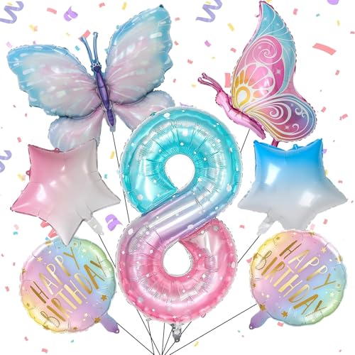 KIKVTER 8 Jahre Schmetterling Deko Geburtstag, Schmetterling Geburtstag Deko, Geburtstagsdeko Mädchen, Schmetterling luftballon, Feen Geburtstag Deko für Deko Geburtstag Mädchen, Schmetterlinge Deko KIKVTER 8 Jahre Schmetterling Deko Geburtstag, Schmetterling Geburtstag Deko, Geburtstagsdeko Mädchen, Schmetterling luftballon, Feen Geburtstag Deko für Deko Geburtstag Mädchen, Schmetterlinge Deko von KIKVTER