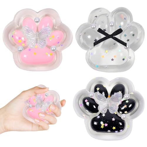 KIKVTER Squishy Pfote, 3 Stück Cat Paw Squishy, Katzenpfoten Squishy, Anti Stress Spielzeug, Katzenpfoten Quetschspielzeug, Stressabbau Fidget Toys, Antistress Spielzeug für Kinder und Erwachsene von KIKVTER