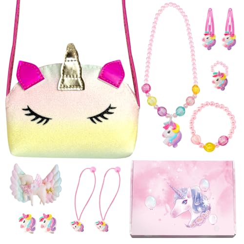 KIKVTER Einhorn Geschenke für Mädchen, Mädchen Geschenke 2 3 4 5 6 Jahre, Einhorn Handtasche Schmuckset für Mädchen, Einhorn Halskette Armband Haarspange Schmuckset für Mädchen, Kinder Schmuckset KIKVTER Einhorn Geschenke für Mädchen, Mädchen Geschenke 2 3 4 5 6 Jahre, Einhorn Handtasche Schmuckset für Mädchen, Einhorn Halskette Armband Haarspange Schmuckset für Mädchen, Kinder Schmuckset von KIKVTER