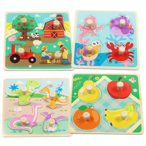 Holzpuzzle, Holzspielzeug ab 1 2 3 Jahren, 4 Stück Steckpuzzle Holz,Montessori Spielzeug mit Griff,Holzspielzeug Kinderspielzeug Motorikspielzeug,Tier Holzpuzzle Puzzle Kleinkind Lernspielzeug Kinder von KIKVTER