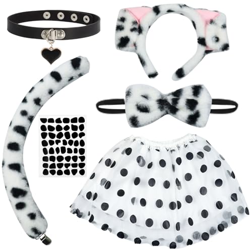 Dalmatiner Kostüm Kinder, 6 Stück Dalmatiner Kostüm Set mit Hundeohren Haarreif und Dalmatiner Schwanz, Hundekostüm für Kinder, Tierkostüm Kinder für Tierkostüm Cosplay Karneval Kostüm Accessoires Dalmatiner Kostüm Kinder, 6 Stück Dalmatiner Kostüm Set mit Hundeohren Haarreif und Dalmatiner Schwanz, Hundekostüm für Kinder, Tierkostüm Kinder für Tierkostüm Cosplay Karneval Kostüm Accessoires von KIKVTER
