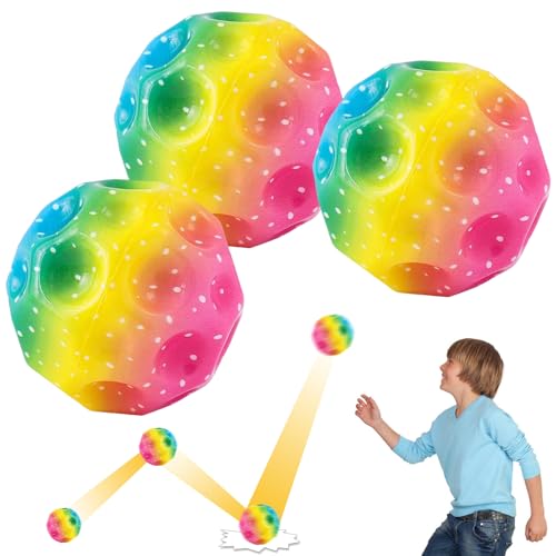 Moon Ball, 3 Stück Jump Ball, Mini Jump Ball, Regenbogen Moon Ball, Super High Bouncing Lightweight für Kinder Springen Ball, Moonball, Hüpfbälle, Bouncy Balls Party Gift, Interaktives Spielzeug von KIKVTER