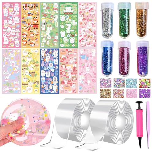 KIKVTER Nano Tape, 38 Stück Nano Tape Bubbles Set, Magie Nano Klebeband, Blowing Bubble Tape, Aufblasbares Luftpolsterband, Traceless Adhesive Nano Tape for Making Bubbles mit Pailletten Aufkleber KIKVTER Nano Tape, 38 Stück Nano Tape Bubbles Set, Magie Nano Klebeband, Blowing Bubble Tape, Aufblasbares Luftpolsterband, Traceless Adhesive Nano Tape for Making Bubbles mit Pailletten Aufkleber von KIKVTER
