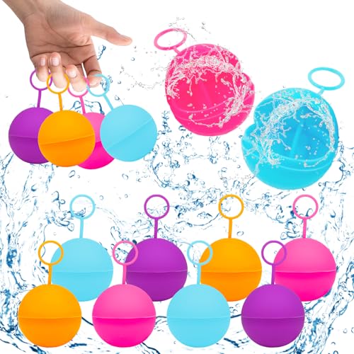 KIKVTER Wasserbomben Wiederverwendbar, 8 Stück Wasserballons Wiederverwendbare, Wiederverwendbare Wasserbomben, Wasserbomben Selbstschließend, Wasserballons Wiederverwendbar für Party Wasserschlacht von KIKVTER