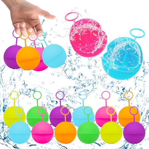 12 Stück Wasserbomben Wiederverwendbar, Wasserbomben Wiederverwendbar Magnet, Silikon Wiederverwendbare Wasserbomben, Wiederverwendbare Wasserballons, Wasserballons Wiederverwendbar für Outdoor von KIKVTER