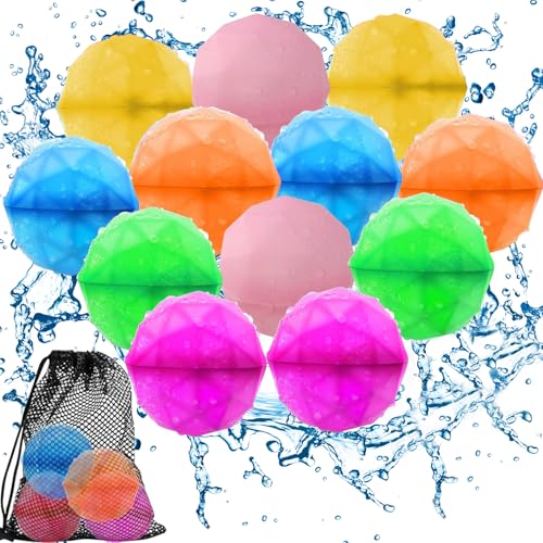 KIKVTER Wasserbomben Wiederverwendbar, 12 Stück Wasserballons Wiederverwendbare, Wiederverwendbare Wasserbomben, Wasserbomben Selbstschließend, Wasserballons Wiederverwendbar für Party Wasserschlacht von KIKVTER