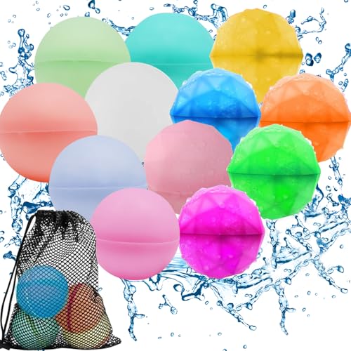 KIKVTER Wasserbomben Wiederverwendbar, 12 Stück Wasserbomben Wiederverwendbar, Wiederverwendbare Wasserbomben, Wasserballons Wiederverwendbar für Party Wasserschlacht von KIKVTER