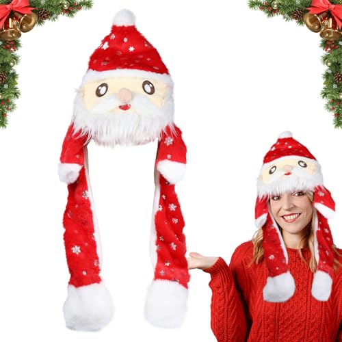 Weihnachtsmütze, Mütze mit Beweglichen Ohren, Mütze mit Ohren, Weihnachtsmützen, Weihnachtsmütze Lustig, Weihnachtsmann Plüsch Hut, Cosplay Weihnachten Halloween Karneval Party für Damen Mädchen von KIKVTER