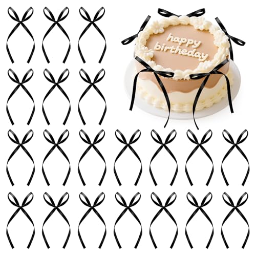 KILDOWS 20 Stück Cake Topper mit Schleife, Schwarz Schleife Torten Deko, Kuchen Dekorationen für Hochzeit, Brautparty, Geburtstag, Gedenktag, Valentinstag KILDOWS 20 Stück Cake Topper mit Schleife, Schwarz Schleife Torten Deko, Kuchen Dekorationen für Hochzeit, Brautparty, Geburtstag, Gedenktag, Valentinstag von KILDOWS