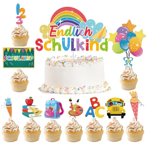 20 Stück Tortendeko Einschulung Junge und Mädchen, Schulanfang Kuchendeko für Schulkind Cake Topper Einschulung Party Torte Dekoration (Bunt) von KILLIAN'S Store