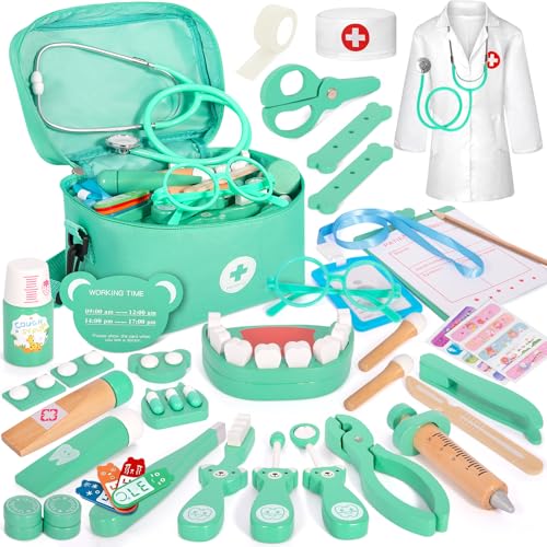 KIMIGO Arztkoffer Kinder Holz Mit Echtem Stethoskop, Thermometer, Spritze, Arzttasche und Arztkittel KIMIGO Arztkoffer Kinder Holz Mit Echtem Stethoskop, Thermometer, Spritze, Arzttasche und Arztkittel von KIMIGO