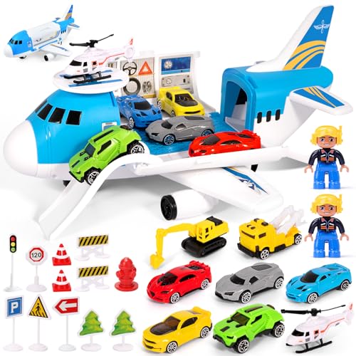 KIMIGO 23 in 1 Transport Flugzeug Spielzeug,Flugzeug Spielset,Flugzeug Spielzeug Kinder,Auto Spielzeug Kinder,Transport Cargo Flugzeug Auto Spielzeug Spiel Set für 3+ Jahre alte Jungen und Mädchen von KIMIGO