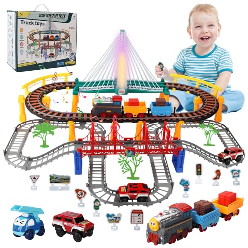 KIMIGO Zug Set Spielzeug mit Schienen,141-teiliges Autorennbahn Spielzeug mit Zug&Autobahnautos,Licht & Sound,Schienen Train & Auto Kinderspielzeug für Kinder ab 2-7 Jahren KIMIGO Zug Set Spielzeug mit Schienen,141-teiliges Autorennbahn Spielzeug mit Zug&Autobahnautos,Licht & Sound,Schienen Train & Auto Kinderspielzeug für Kinder ab 2-7 Jahren von KIMIGO