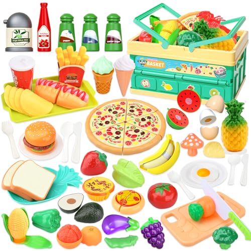 KIMIGO Kinderküche Zubehör,55 Stück Spielküche Zubehör,Spielzeug-Lebensmittel Spielset für Kinderküche,Küchenspielzeug Schneiden mit Picknickkorb Kinder,Obst Gemüse Lebensmittel ab 3 Jahr KIMIGO Kinderküche Zubehör,55 Stück Spielküche Zubehör,Spielzeug-Lebensmittel Spielset für Kinderküche,Küchenspielzeug Schneiden mit Picknickkorb Kinder,Obst Gemüse Lebensmittel ab 3 Jahr von KIMIGO