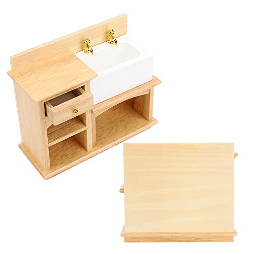1:12 Mini Dollhouse Waschständer, Accessoire Miniaturmöbel Waschständer, Spüle Realistische Küchenholz Waschbecken Badezimmer Waschbecken Zur Dekoration (Waschtisch) von KIMISS