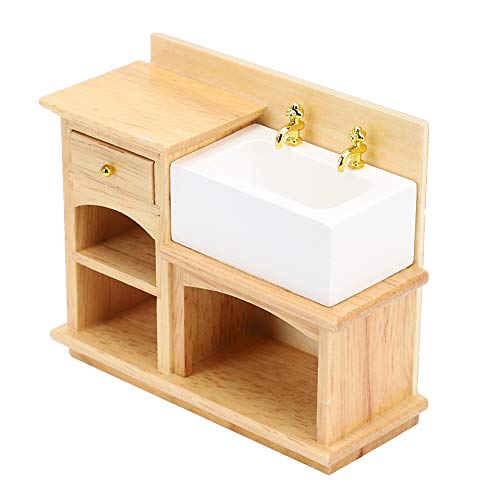 1:12 Mini Dollhouse Waschständer, Accessoire Miniaturmöbel Waschständer, Spüle Realistische Küchenholz Waschbecken Badezimmer Waschbecken Zur Dekoration (Waschtisch) von KIMISS