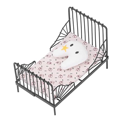 1:12 Miniaturbett, Metal Dollhouse Schlafzimmer Accessoire Toys Games Dolls Accessoires Möbel Europäische Schwarz für Leben Szene Dekoration Typ A (Tippe A) von KIMISS