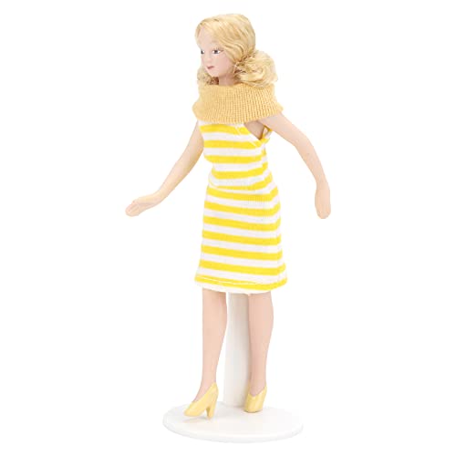 Dollhouse Girl, Puppen Blondes Haar Gelbe Kleid Ornamente Mädchen, 1:12 Skala Miniaturporzellan Dekorfiguren Model Spielzeugzubehör Frau in Dekorationen von KIMISS