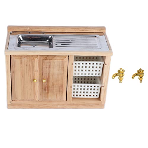 Dollhouse Küchenspüle, 1:12 Mini Holzwaschbecken Kleines Exquisites Waschbecken, Puppenhausmöbel Badezimmer für Dekorholzfarbe Eiche Accessoires (Holzfarbe) von KIMISS