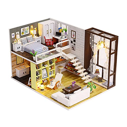 , Dollhouse Miniature Holzhandwerk Kit Einfache Puppe mit Möbeln und LED -Licht, Dollhouses House Assembly Models Spielzeuggeschenk Zum BAU, Geschenke für Eltern Eltern, Moderne , Dollhouse Miniature Holzhandwerk Kit Einfache Puppe mit Möbeln und LED -Licht, Dollhouses House Assembly Models Spielzeuggeschenk Zum BAU, Geschenke für Eltern Eltern, Moderne von KIMISS