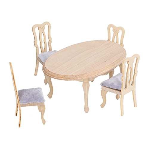 KIMISS 1:12 Dollhouse Möbelmodell Set, Tischstuhl Puppenhaus Holz Lebenseik von KIMISS