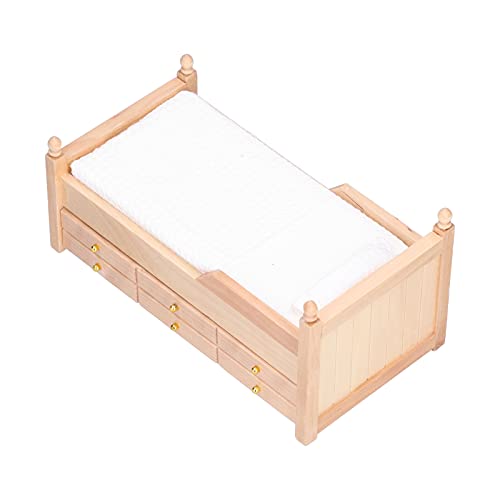 KIMISS 1:12 Mini Dollhouse Bett - Birken Miniaturmöbel Set mit Matratze, Blatt, Kissen und Schubladenaufbewahrung - Ideales Puppenhausdekoration Zubehör KIMISS 1:12 Mini Dollhouse Bett - Birken Miniaturmöbel Set mit Matratze, Blatt, Kissen und Schubladenaufbewahrung - Ideales Puppenhausdekoration Zubehör von KIMISS