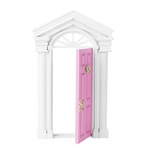 KIMISS 1:12 Puppenhaus Miniaturfee Birch -Tür mit Accessoires - Eröffnung Mini Dollhouse Türmodell für Decoration (Rosig) von KIMISS