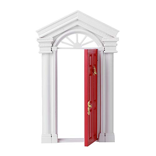 KIMISS 1:12 Puppenhaus Miniaturfee Birch -Tür mit Accessoires - Eröffnung Mini Dollhouse Türmodell für Decoration (Rot) von KIMISS