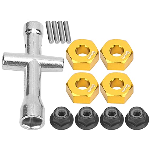 KIMISS 12mm Hex Hub 12mm Rad Hex Hub - -Adapter 6 Mm Dicker M4 Flanschverriegelungsmuttern Schraubenschlüssel Set 1/10 RC Auto Upgrade Teile (Gold) von KIMISS