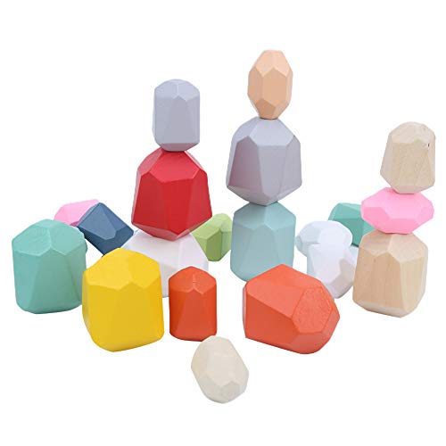 KIMISS 22pcs Hölzerne Steinbausteine aus Holz - Stapelspiel für - e Onal Spielzeug für Formerkennung und Motorische Fähigkeitenentwicklung (Kombination sechs) von KIMISS