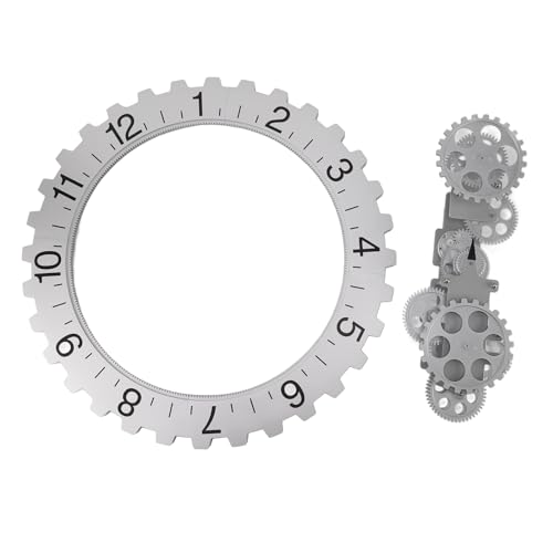 KIMISS 3D Bewegte Zahnraduhr - Retro Großer Hanges Rotationsmechanikwandwand für Haus- und Bürodekoration (Silver) von KIMISS