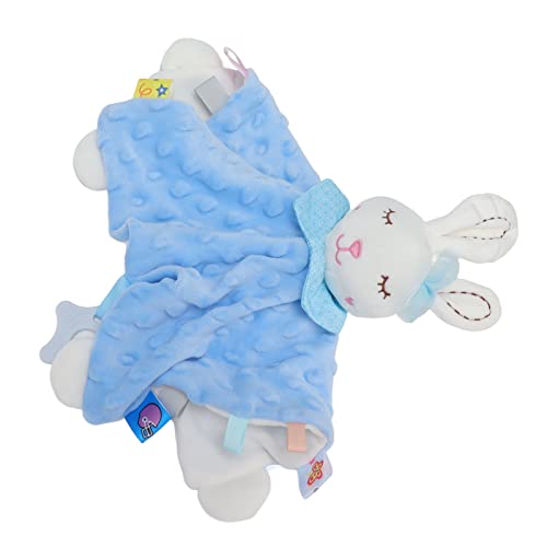 KIMISS Baby Security Decke - Plüschkuscheldecke mit Süßem Tierpuppendesign, Heller Farbe, Weich und Komfortabel für Säuglinge, Tragbare Zahnendecke (blaues Kaninchen) von KIMISS